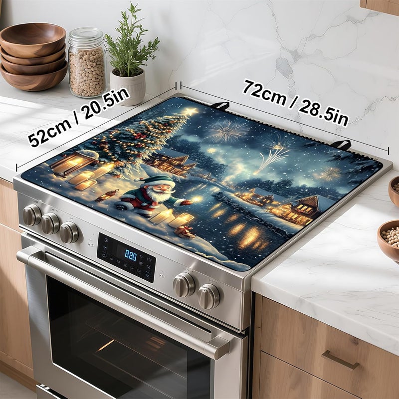 BVBOX Stove Top Cover Retro Flower Gas Stove Top Cover for Home Decoration Kitchen Pad Non-Stick Washable Cooktop Covers Countertop Protector Keep Stove Clean 28"x20" (Snowhouse) - Image 4